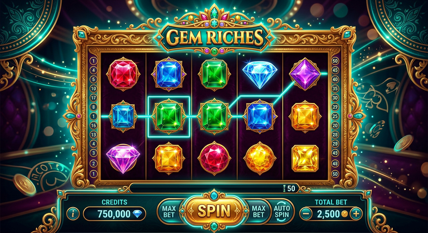 Golden Summit social casino slot game interface with golden reels and gem symbols